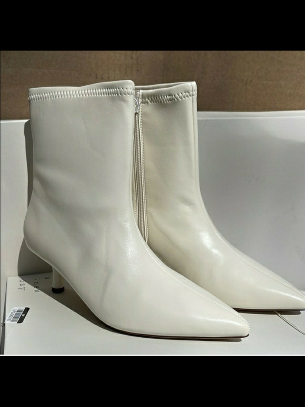 a new day Lonnie Pointed Toe Cream Ankle Booties with Low Heel
